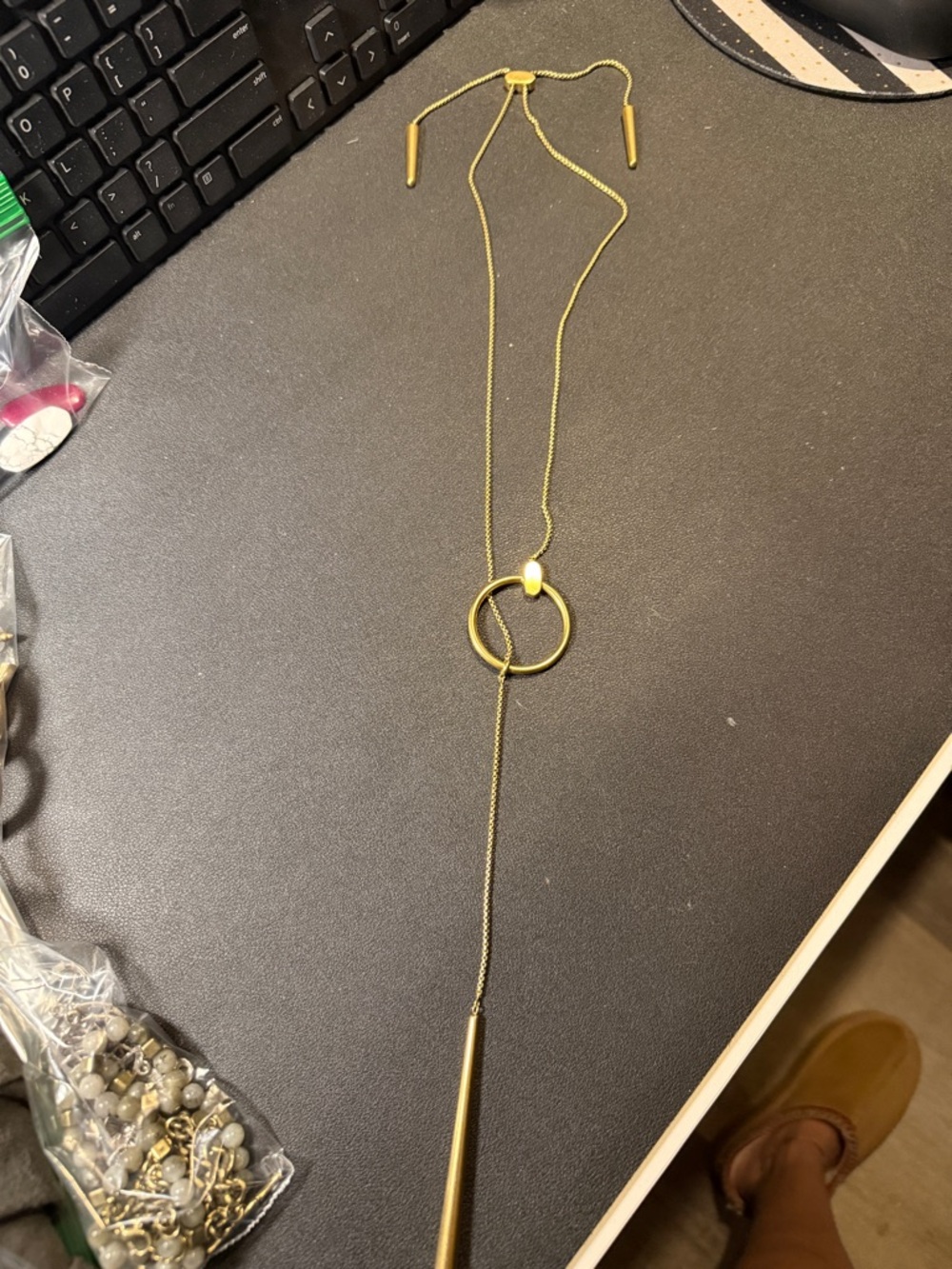 Kendra Scott Gold Slide Lariat Necklace with Circle Pendant